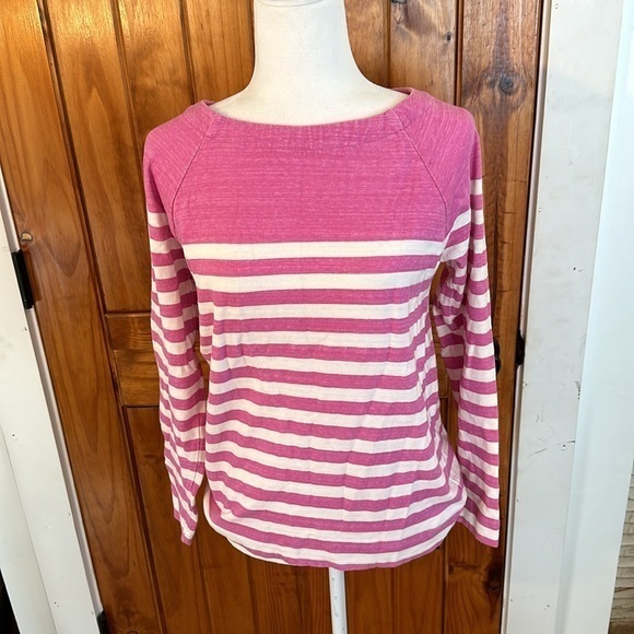 LOFT pink and white stripes long sleeve tee shirt size S - Picture 1 of 8